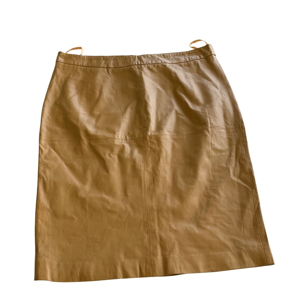 Hal Rubenstein Leather Skirt Women‎ 36 Waist Tan Camel Midi Genuine Leather